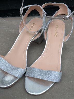 Dream Pairs Silver Glitter Ankle-Strap Block Heel Sandals